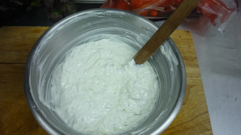 Bowl of thick, creamy tzatziki made with Greek yogurt and cucumber