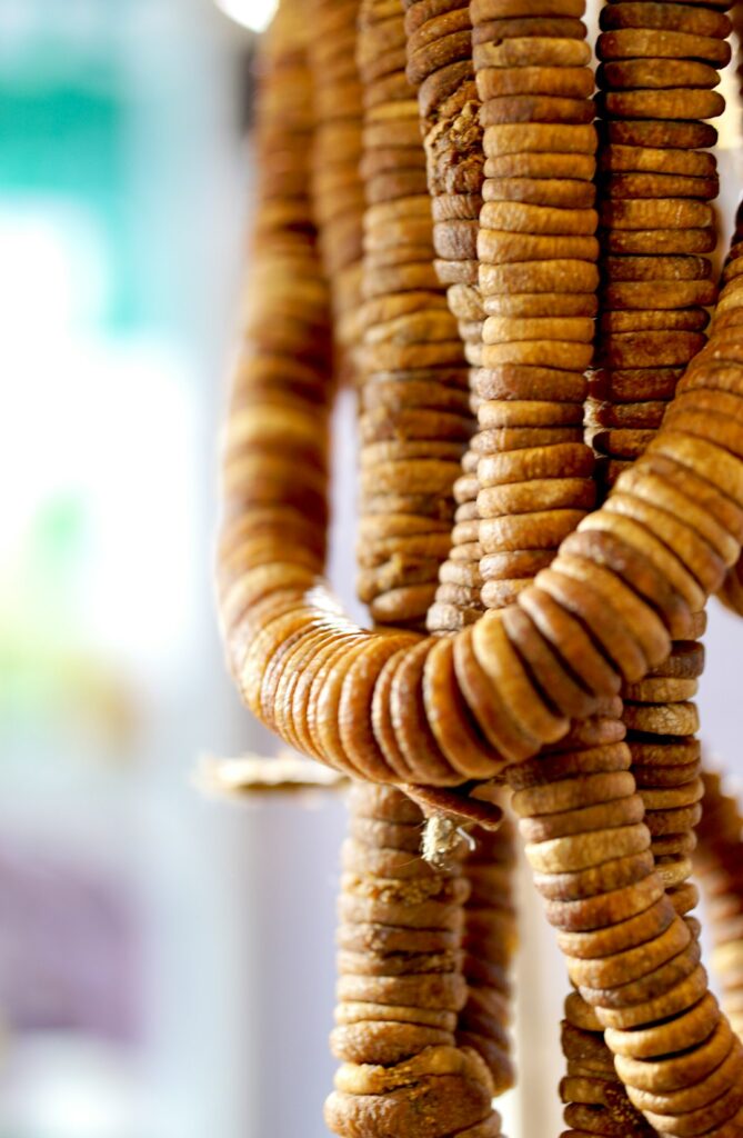 Dried figs arranged in strings