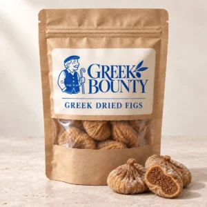Greek Bounty packaging preview with blue Pappou branding — figs view 01