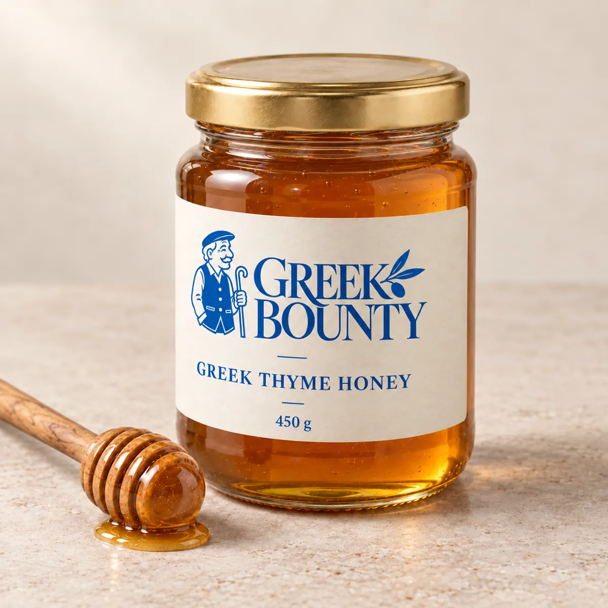 Greek Bounty packaging preview with blue Pappou branding — honey view 02