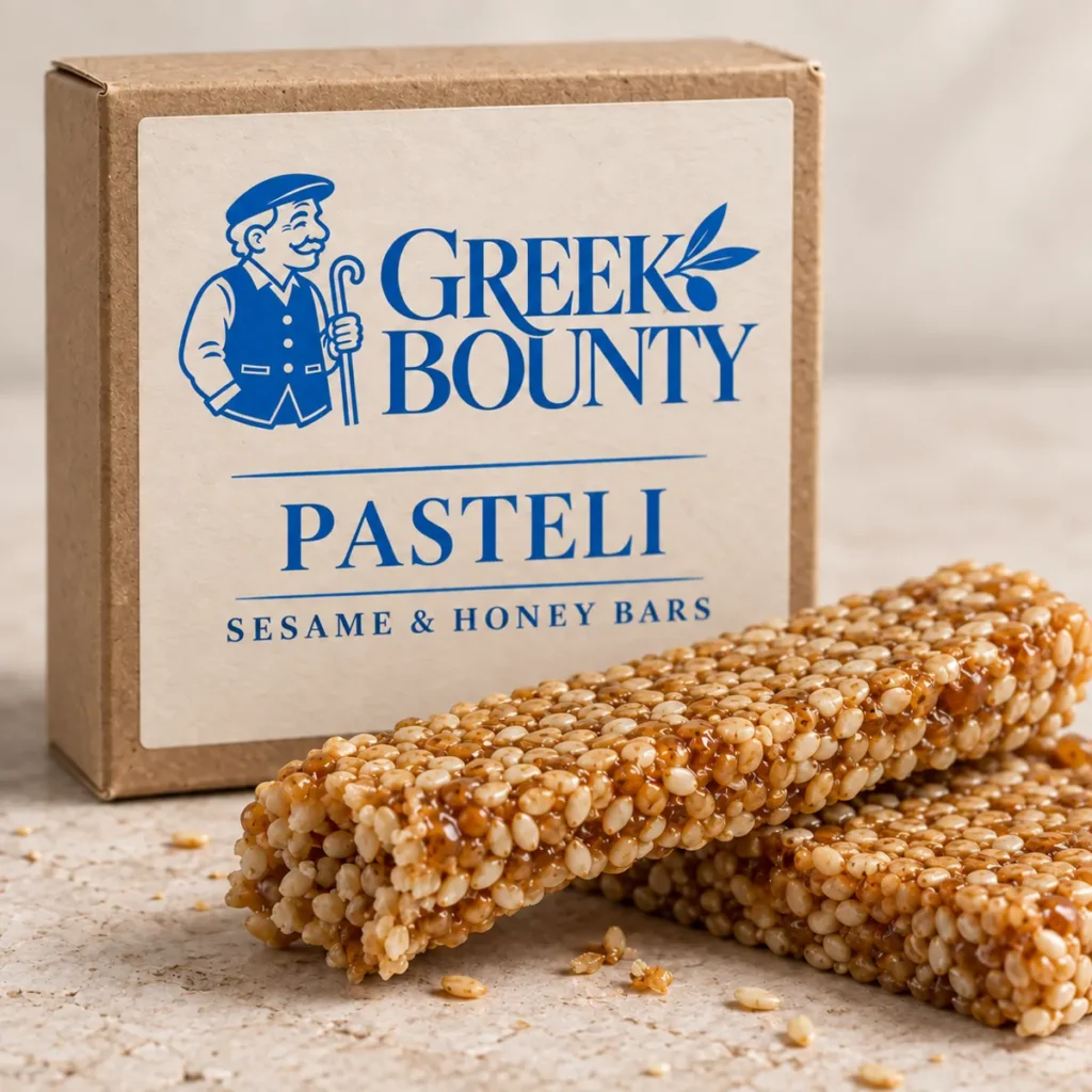 Greek Bounty packaging with blue Pappou — pasteli-03