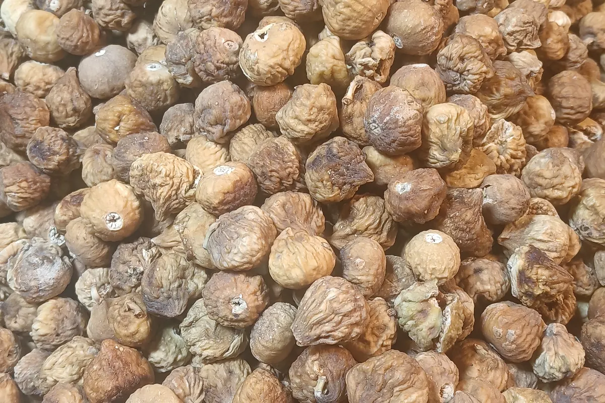 Close-up of a heap of whole dried figs