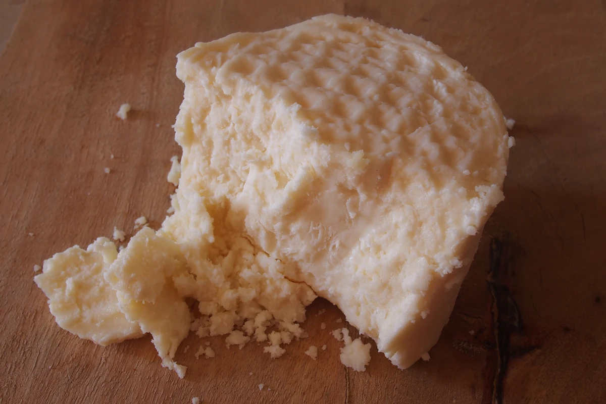 A piece of kopanisti, a soft, spicy cheese from the Cyclades islands