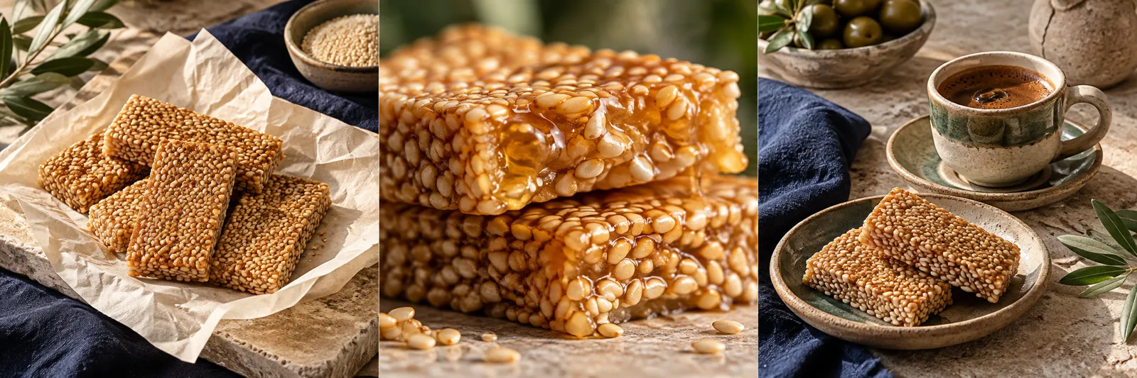 Pasteli sesame bars concept still life